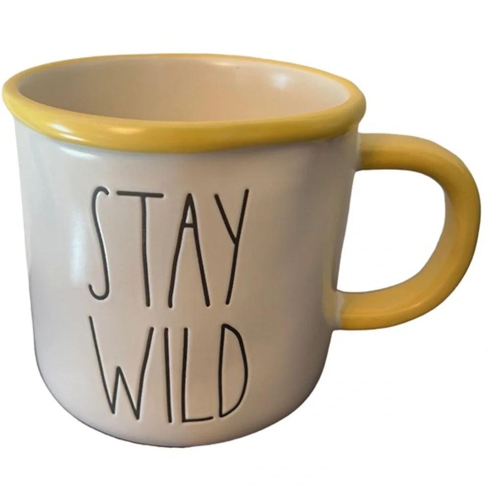Rae Dunn STAY WILD mug white with yellow trim new